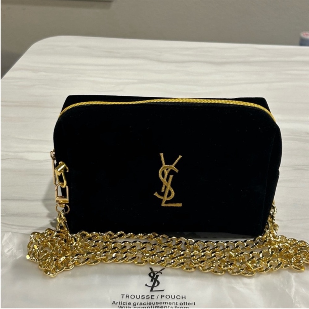Saint Laurent VIP GWP Black Velvet Logo Chain Crossbody Bag